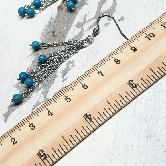 Handcrafted Chalk Turquoise Gemstone Surgical Stainless Steel Chain Earrings - Picture 11 of 11